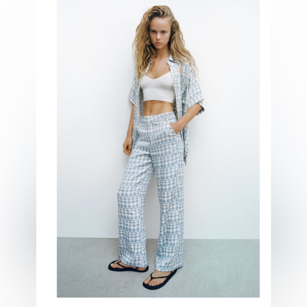 ZARA GEOMETRIC PRINT SATIN EFFECT PANT AND TOP SET